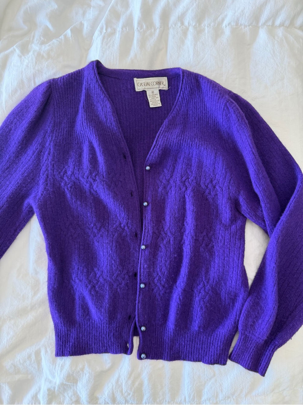Casual Corner Deep Purple V-Neck Cable Detail Cardigan